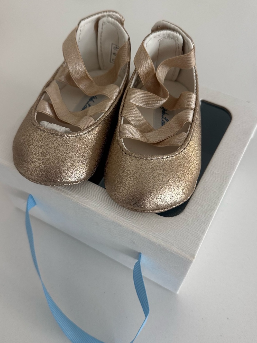 Baby Metallic Gold Ballet Flats with Elastic Straps